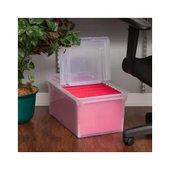 Iris Plastic File Box with Attached Flip Top Lid, Letter Size, Clear, 5/Pack (139921)