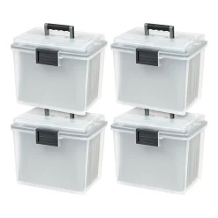 Iris WeatherPro Plastic File Box with Latching Lid, Letter/Legal Size, Clear, 4/Pack (110350)