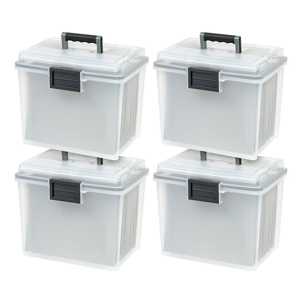 Iris WeatherPro Plastic File Box with Latching Lid, Letter/Legal Size, Clear, 4/Pack (110350)