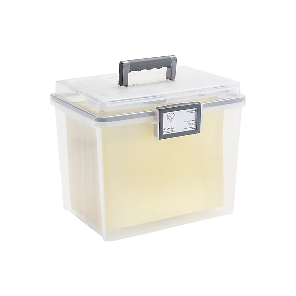 Iris WeatherPro Plastic File Box with Latching Lid, Letter/Legal Size, Clear, 4/Pack (110350)