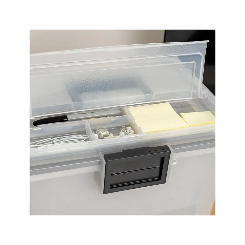 Iris WeatherPro Plastic File Box with Latching Lid, Letter/Legal Size, Clear, 4/Pack (110350)