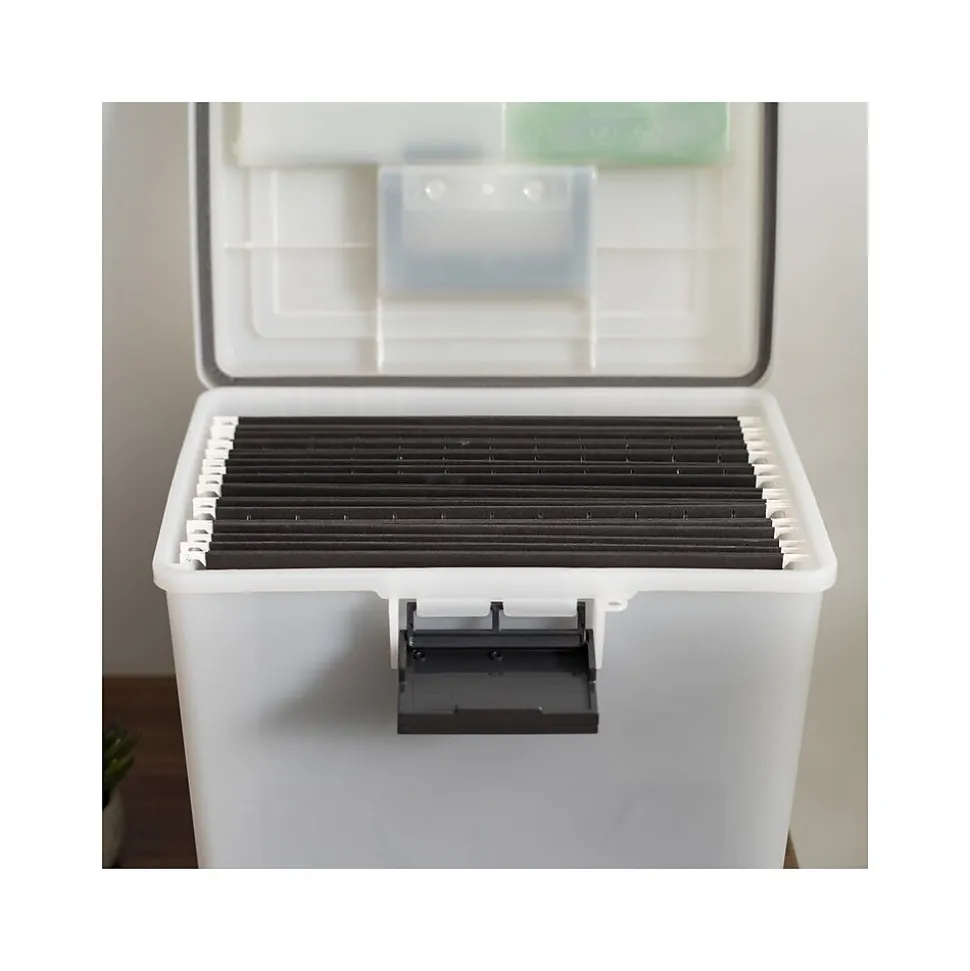 Iris WeatherPro Plastic File Box with Latching Lid, Letter/Legal Size, Clear, 4/Pack (110350)