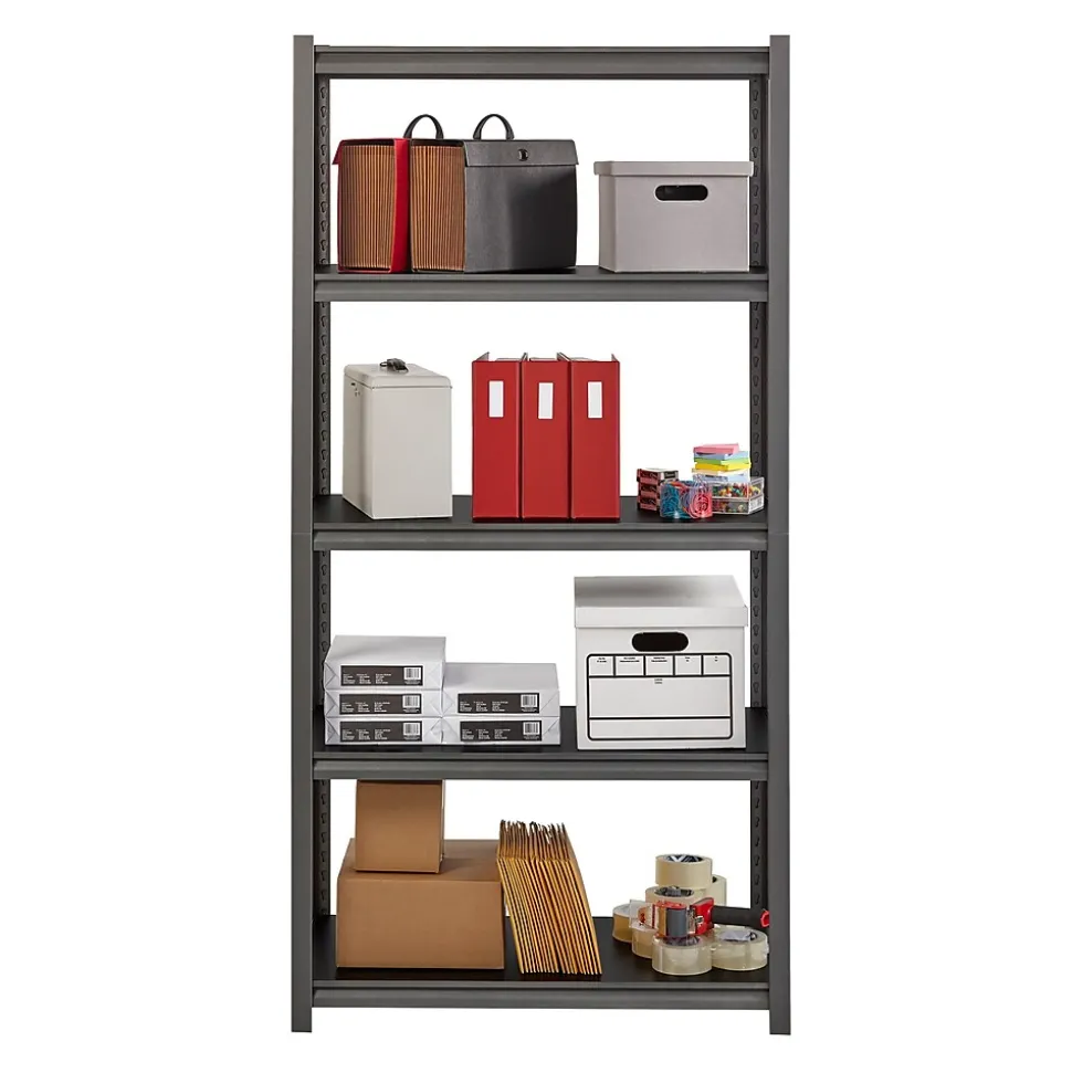 Iron Horse 3200 Concealed Rivet 5-Shelf Metal Stand Alone Shelving Unit, 36" W, Gray (20996)