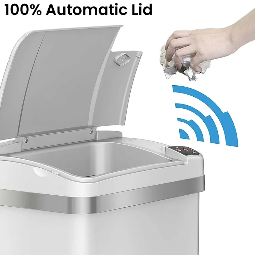 iTouchless Automatic Touchless Sensor Trash Can with Odor Filter and Fragrance – 4 Gallon - White