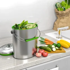 iTouchless 1.6-Gallon Indoor Compost Bin, Silver/Green (CB06OT)