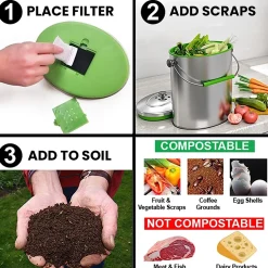 iTouchless 1.6-Gallon Indoor Compost Bin, Silver/Green (CB06OT)