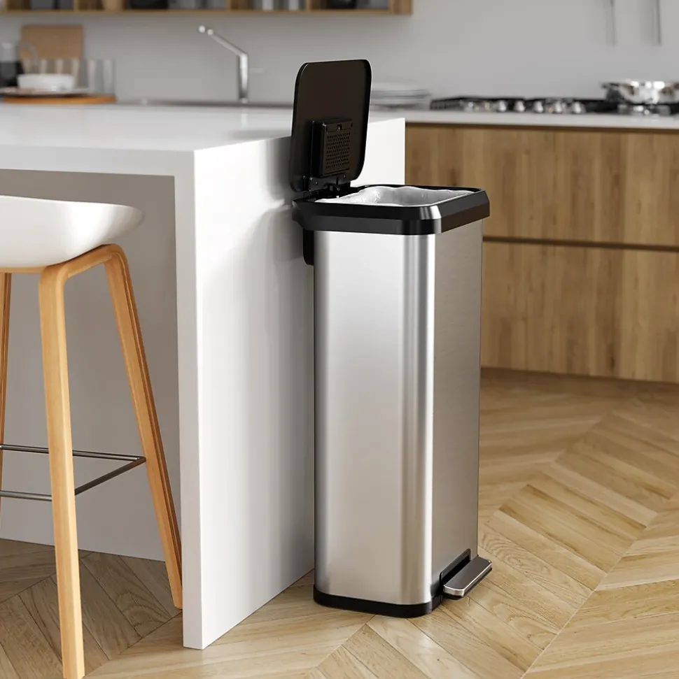 iTouchless SoftStep EXP Stainless Steel Step Trash Can with Plastic Lid, 20 Gallon, Silver/Black (PP20RSB)