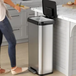 iTouchless SoftStep EXP Stainless Steel Step Trash Can with Plastic Lid, 20 Gallon, Silver/Black (PP20RSB)