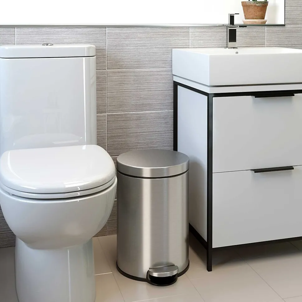 iTouchless SoftStep Round Stainless Steel Step Trash Can with Hinged Lid, 3.17 Gallon (IP03RSS)