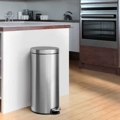iTouchless SoftStep Round Stainless Steel Step Trash Can with Hinged Lid, 7.93 Gallon (IP08RSS)