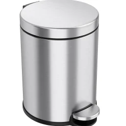 iTouchless SoftStep Round Stainless Steel Step Trash Can with Hinged Lid, 1.29 Gallon (IP01RSS)
