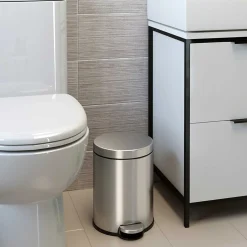 iTouchless SoftStep Round Stainless Steel Step Trash Can with Hinged Lid, 1.29 Gallon (IP01RSS)