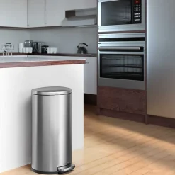 iTouchless SoftStep Semi-Round Stainless Steel Step Trash Can with Hinged Lid, 7.93 Gallon (IP08DSS)