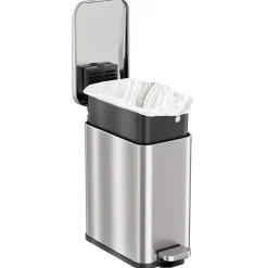 iTouchless SoftStep Slim Stainless Steel Step Trash Can with Hinged Lid, 1.29 Gallon (PS01RSS)