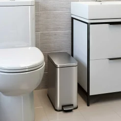 iTouchless SoftStep Stainless Steel Slim Step Trash Can with AbsorbX Odor Control System, Silver, 3 Gal. (PS03RSS)