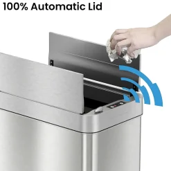 iTouchless Stainless Steel Wings Open Lid Sensor Trash Can with AbsorbX Odor Control, Silver, 13 gal. (WS13RSL)