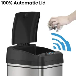 iTouchless Stainless Steel Sensor Trash Can with Locking Lid and AbsorbX Odor Control, Silver, 8 gal. (DZT08PL)