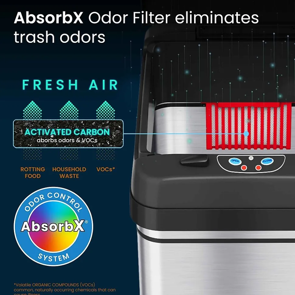 iTouchless Stainless Steel Sensor Trash Can with Locking Lid and AbsorbX Odor Control, Silver, 8 gal. (DZT08PL)