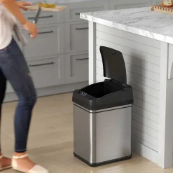 iTouchless Stainless Steel Sensor Trash Can with Locking Lid and AbsorbX Odor Control, Silver, 8 gal. (DZT08PL)