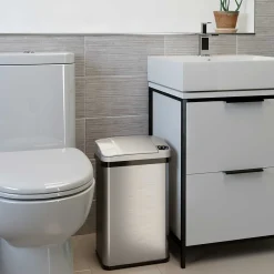 iTouchless Stainless Steel Bathroom Sensor Trash Can with AbsorbX Odor Control System and Fragrance, Silver, 4 Gal. (MT04SS)