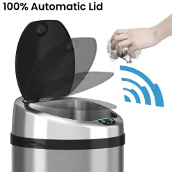iTouchless Stainless Steel Round Sensor Trash Can with AbsorbX Odor Control System, 13 Gal., Silver (IT13RCB)