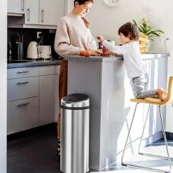 iTouchless Stainless Steel Round Sensor Trash Can with AbsorbX Odor Control System, 13 Gal., Silver (IT13RCB)