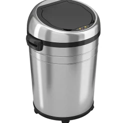 iTouchless Stainless Steel Round Sensor Trash Can with AbsorbX Odor Control System and Wheels, 18 Gal., Silver (IT18RC)