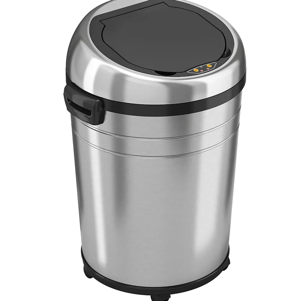 iTouchless Stainless Steel Round Sensor Trash Can with AbsorbX Odor Control System and Wheels, 18 Gal., Silver (IT18RC)