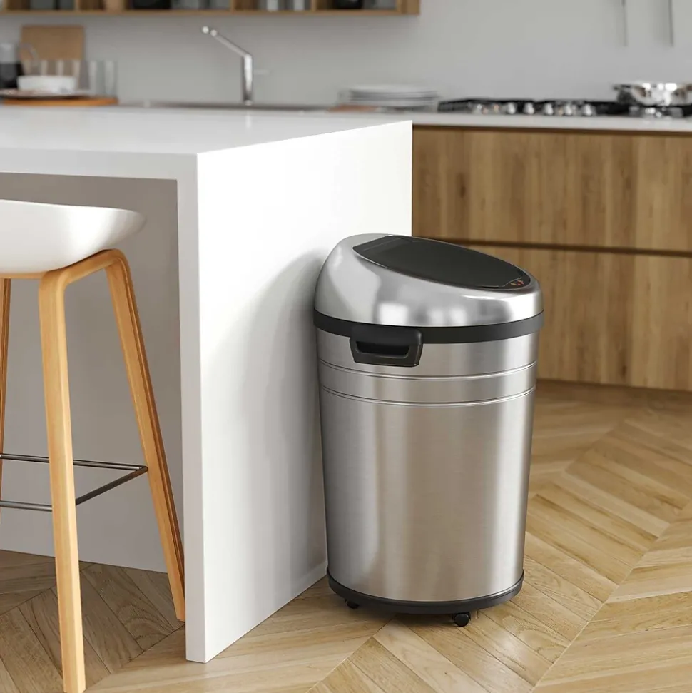 iTouchless Stainless Steel Round Sensor Trash Can with AbsorbX Odor Control System and Wheels, 18 Gal., Silver (IT18RC)