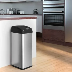 iTouchless Stainless Steel Sensor Trash Can with Wide Lid Opening and AbsorbX Odor Control System, 13 Gal., Silver (IT13MX)