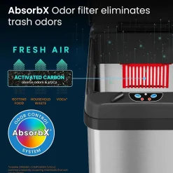 iTouchless Stainless Steel Sensor Trash Can with Wide Lid Opening and AbsorbX Odor Control System, 13 Gal., Silver (IT13MX)