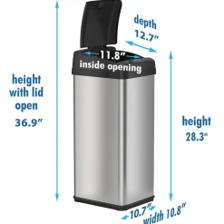 iTouchless Stainless Steel Sensor Trash Can with Wide Lid Opening and AbsorbX Odor Control System, 13 Gal., Silver (IT13MX)