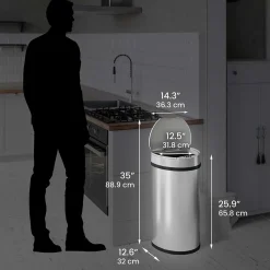iTouchless Stainless Steel Semi-Round Sensor Trash Can with Extra-Wide Lid and AbsorbX Odor Control, 13 Gal., Silver(IT13HX)