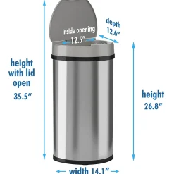 iTouchless Stainless Steel Semi-Round Sensor Trash Can with Extra-Wide Lid and AbsorbX Odor Control, 13 Gal., Silver(IT13HX)