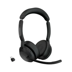 jabra Evolve2 55 Wireless Noise Canceling Bluetooth Stereo Headset, USB-C Adapter, MS Certified (25599-999-899-01)