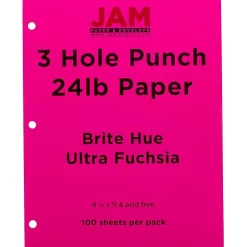 JAM Paper 3 Hole Punch 24lb Colored Paper, 8.5 x 11, Ultra Fuchsia Pink, 100 Sheets/Pack (354428163)