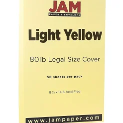 JAM Paper 80 lb. Cardstock Paper, 8.5" x 14", Light Yellow, 50 Sheets/Pack (16729341)