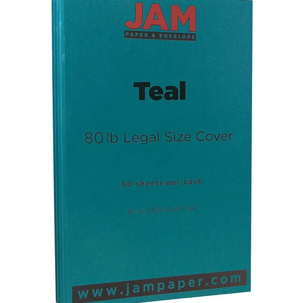 JAM Paper 80 lb. Cardstock Paper, 8.5" x 14", Teal Blue, 50 Sheets/Pack (16729449)