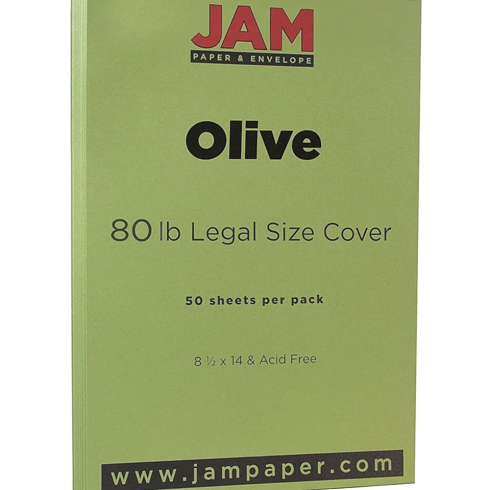 JAM Paper 80 lb. Cardstock Paper, 8.5" x 14", Olive Green, 50 Sheets/Pack (16729372)