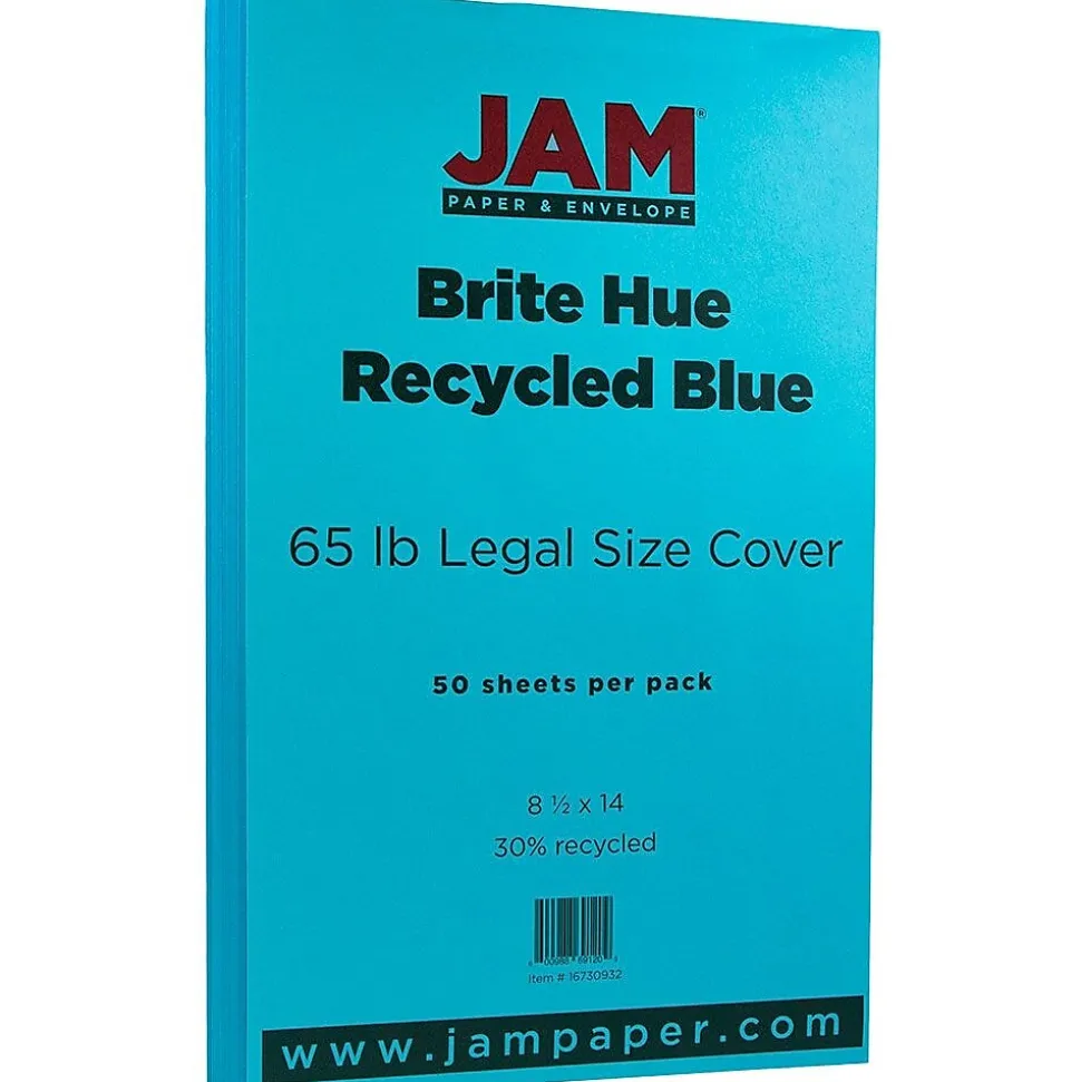 JAM Paper 65 lb. Cardstock Paper, 8.5" x 14", Brite Hue Blue, 50 Sheets/Pack (16730932)