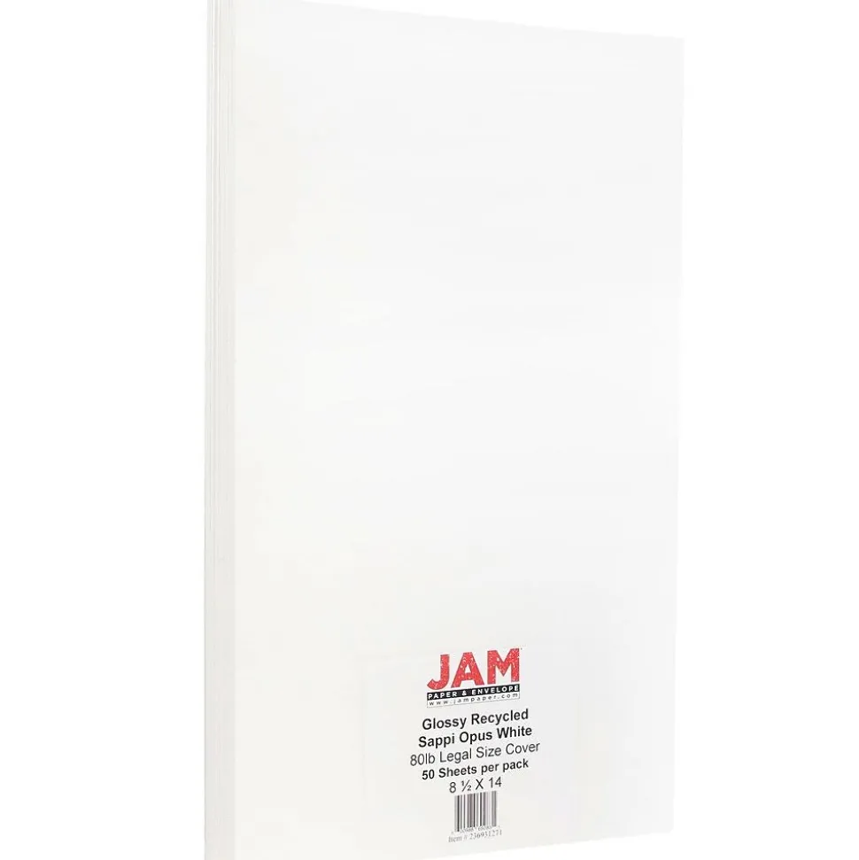 JAM Paper 80 lb. Cardstock Paper, 8.5" x 14", Glossy White, 50 Sheets/Pack (236931271)