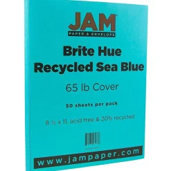 JAM Paper 65 lb. Cardstock Paper, 8.5" x 11", Sea Blue, 50 Sheets/Pack (102677)