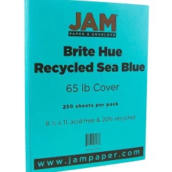 JAM Paper 65 lb. Cardstock Paper, 8.5" x 11", Sea Blue, 250 Sheets/Ream (102677B)