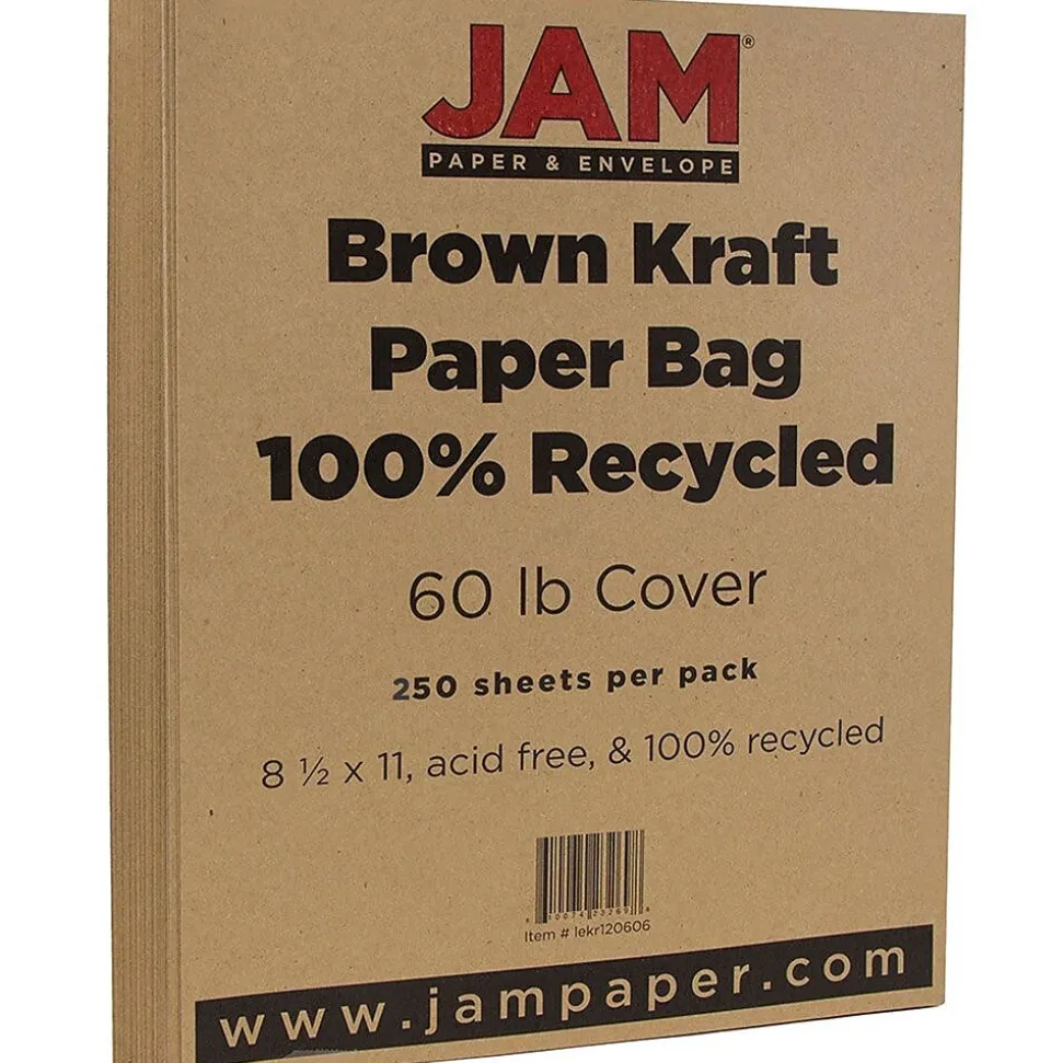 JAM Paper 65 lb. Cardstock Paper, 8.5" x 11", Brown Kraft, 250 Sheets/Ream (LEKR120606B)