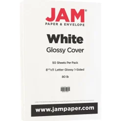 JAM Paper 80 lb. Cardstock Paper, 8.5" x 11", White Glossy, 50 Sheets/Pack (01034702F)