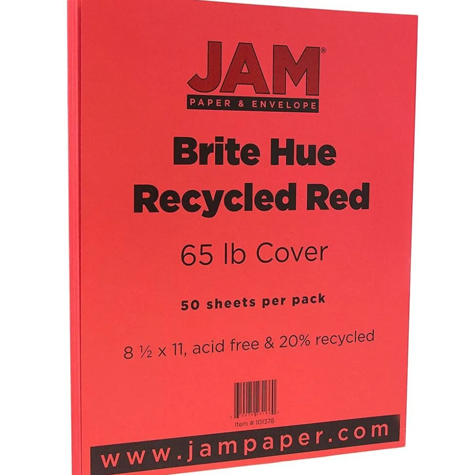 JAM Paper 65 lb. Cardstock Paper, 8.5" x 11", Red, 50 Sheets/Pack (101378)