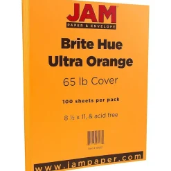 JAM Paper 65 lb. Cardstock Paper, 8.5" x 11", Ultra Orange, 50 Sheets/Pack (151027)