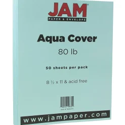 JAM Paper 80 lb. Cardstock Paper, 8.5" x 11", Aqua Blue, 50 Sheets/Pack (1524370)