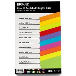 JAM PAPER 8.5" x 11" Cardstock, 100lb, Brights Variety Pack , 100/pack (81211-C-BRGHT-1)