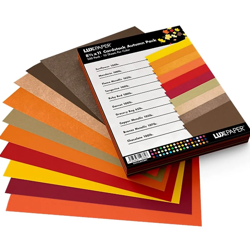 JAM PAPER 8.5" x 11" Cardstock, 100lb, Autumn Variety pack 100/pack (81211-C-ATMN-1)